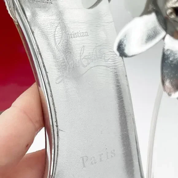 Christian Louboutin Daisy Spike Metallic Silver Ankle Cuff Sandals EU 37.5 - Picture 13 of 15